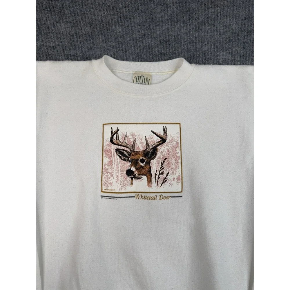 Vintage 1993 Whitetail Deer Crewneck Sweatshirt Made USA Cotton‎ Grove L